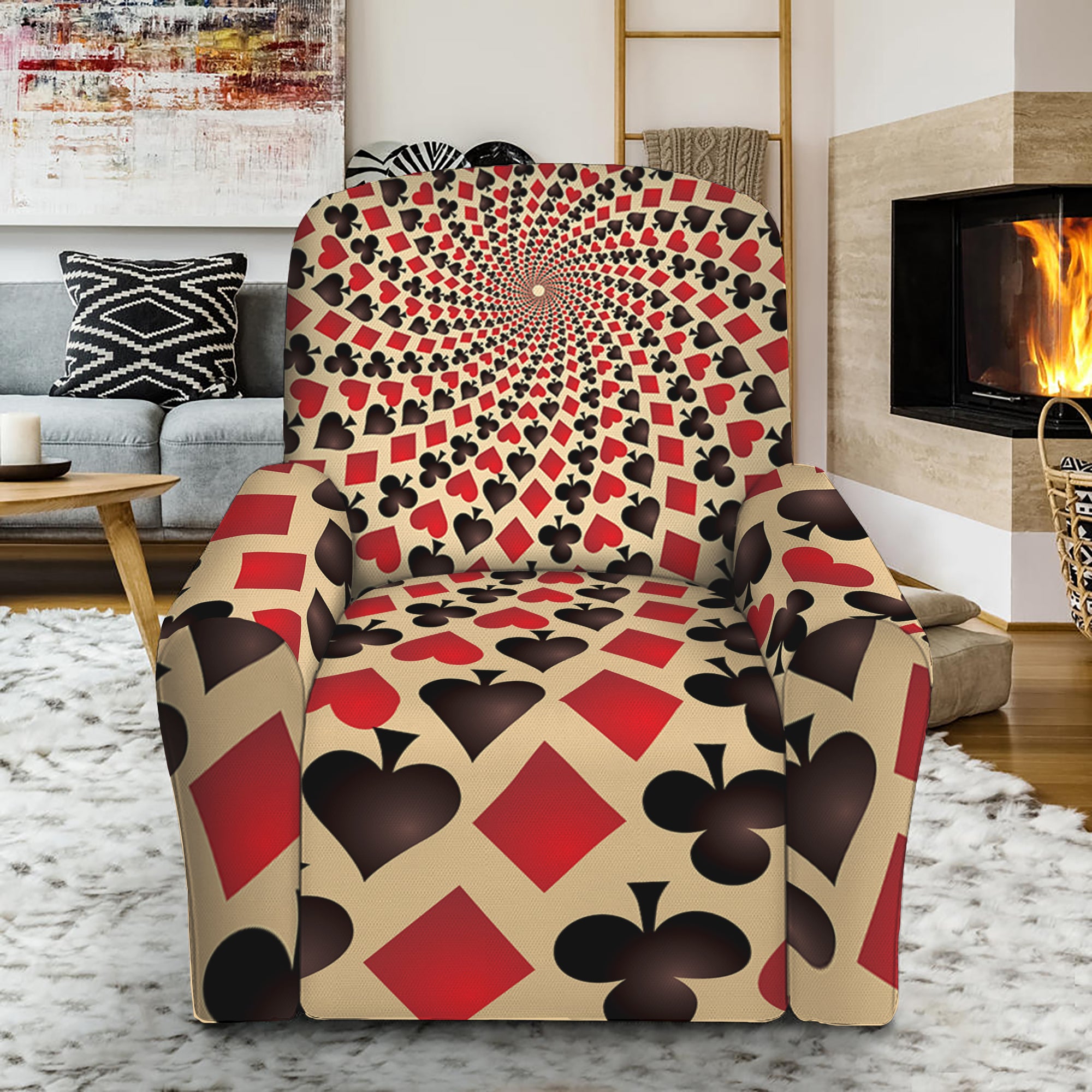 Swirl Playing Card Suits Print Recliner Slipcover