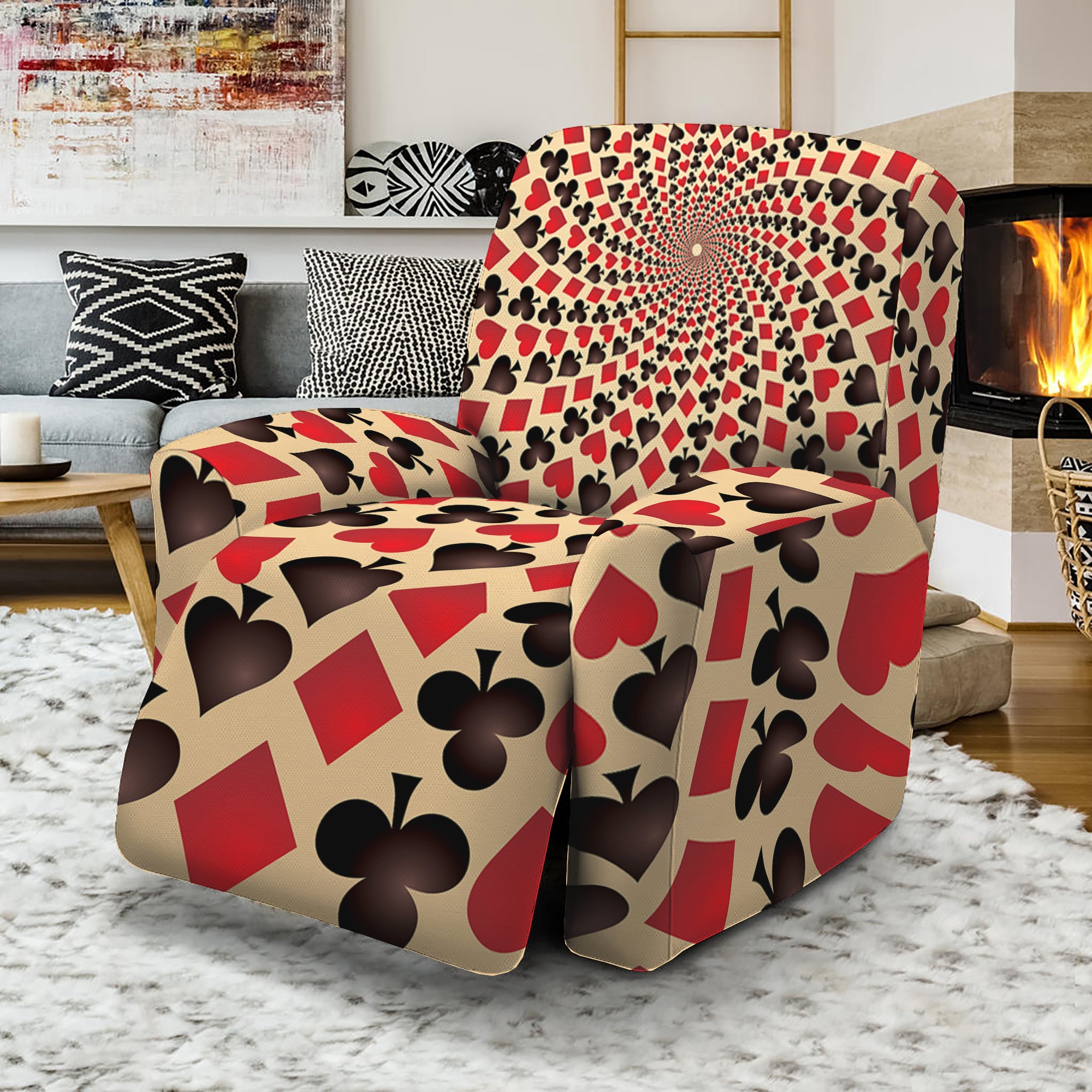 Swirl Playing Card Suits Print Recliner Slipcover