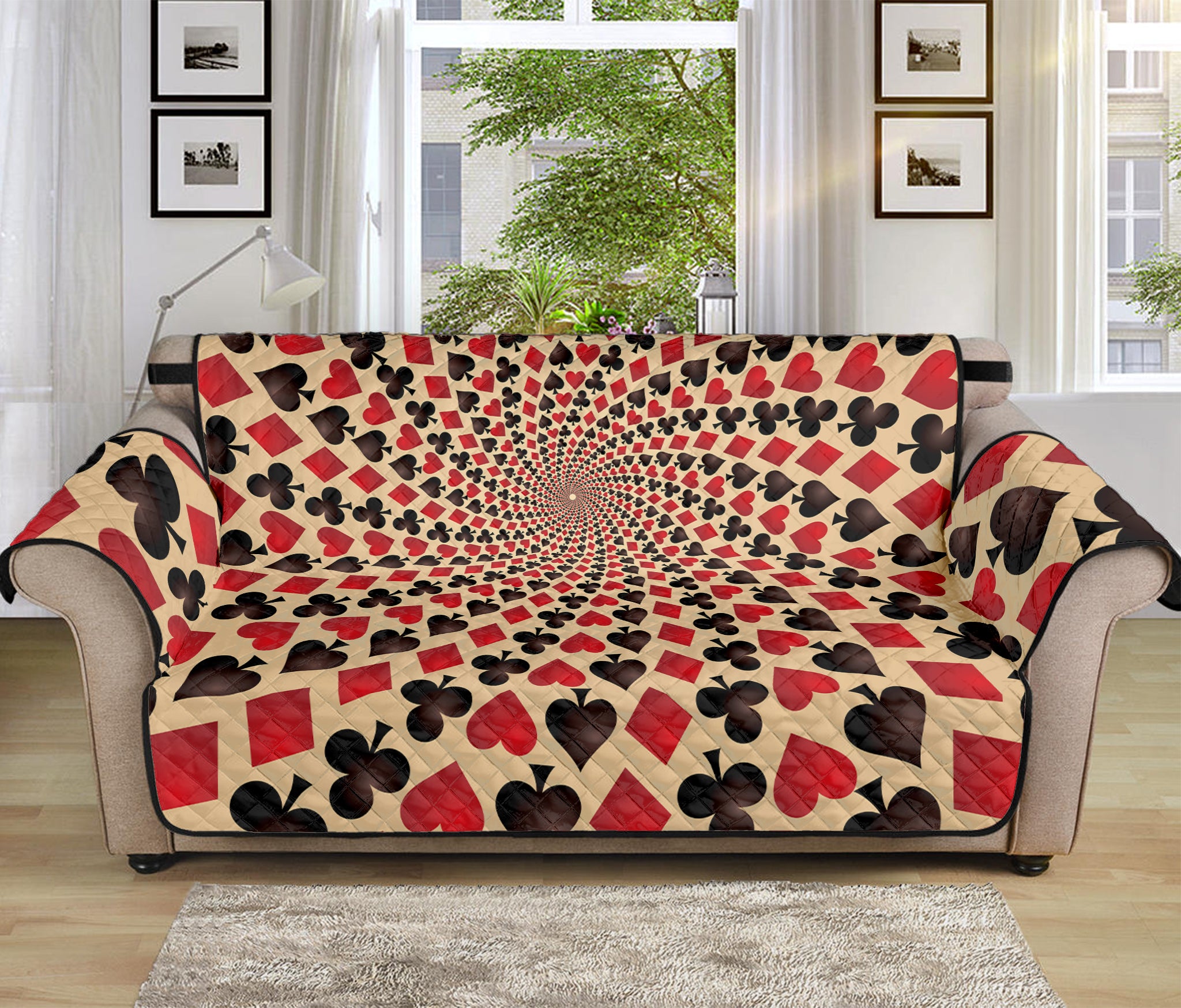 Swirl Playing Card Suits Print Sofa Protector