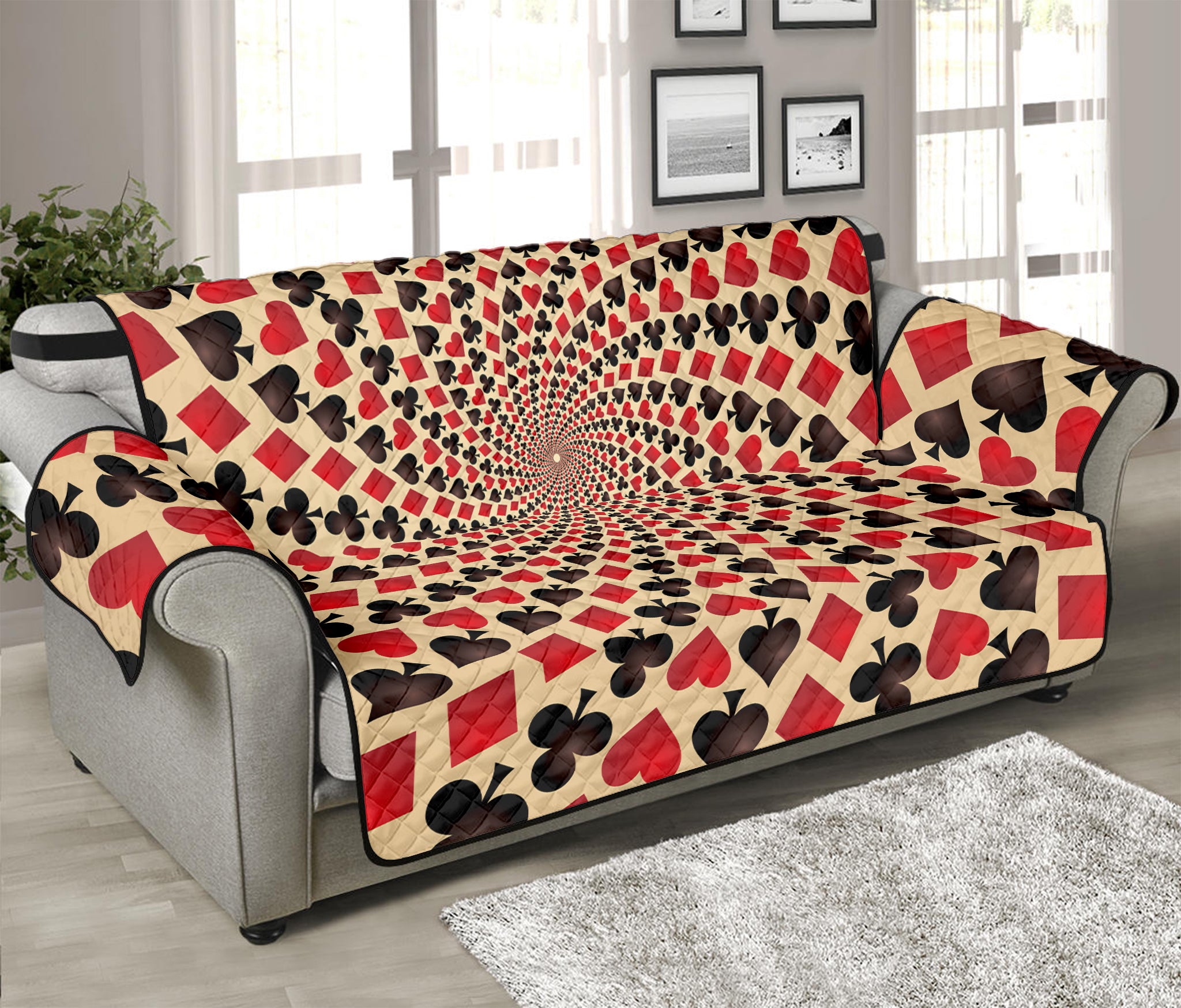 Swirl Playing Card Suits Print Sofa Protector