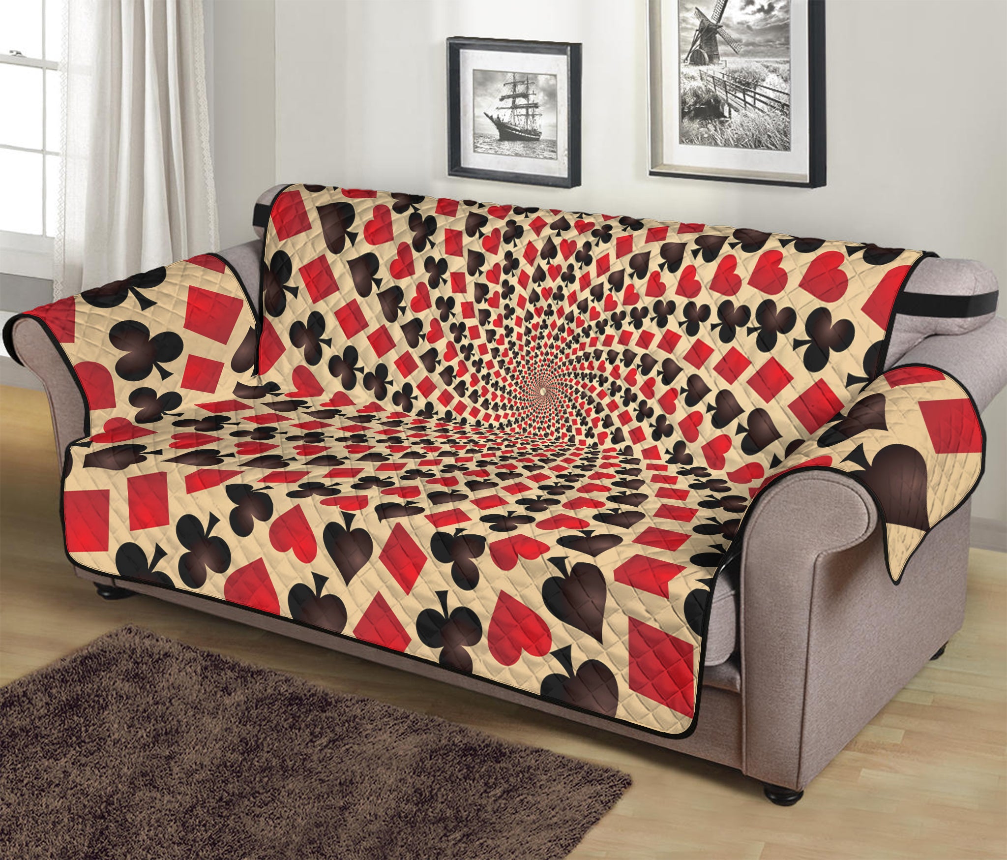 Swirl Playing Card Suits Print Sofa Protector