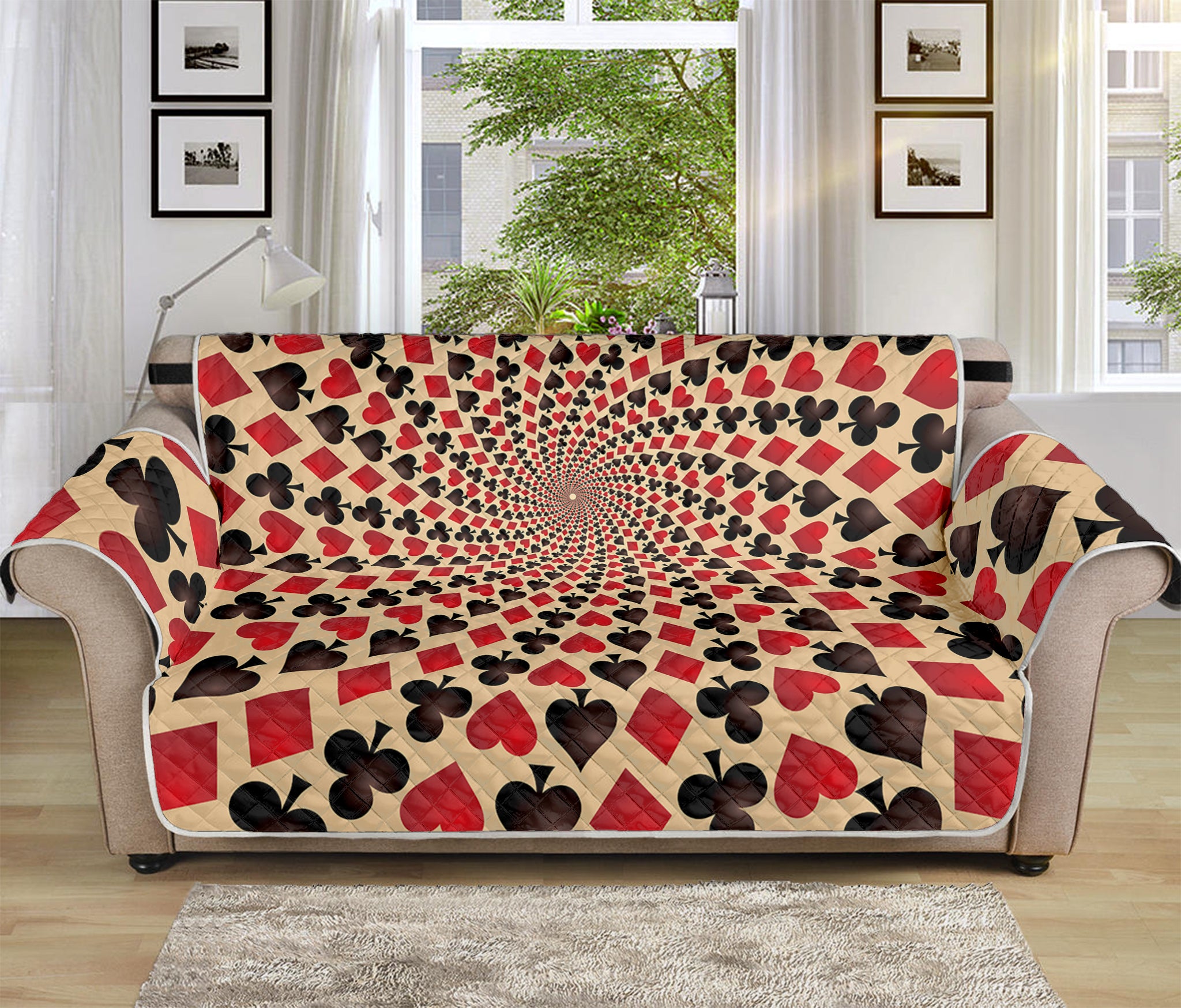 Swirl Playing Card Suits Print Sofa Protector