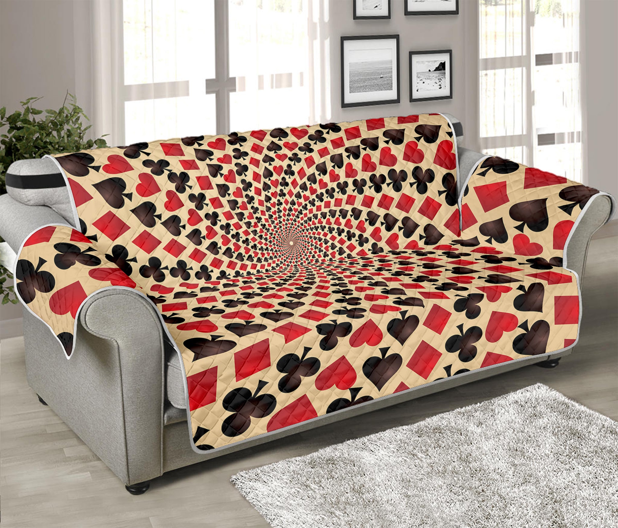 Swirl Playing Card Suits Print Sofa Protector