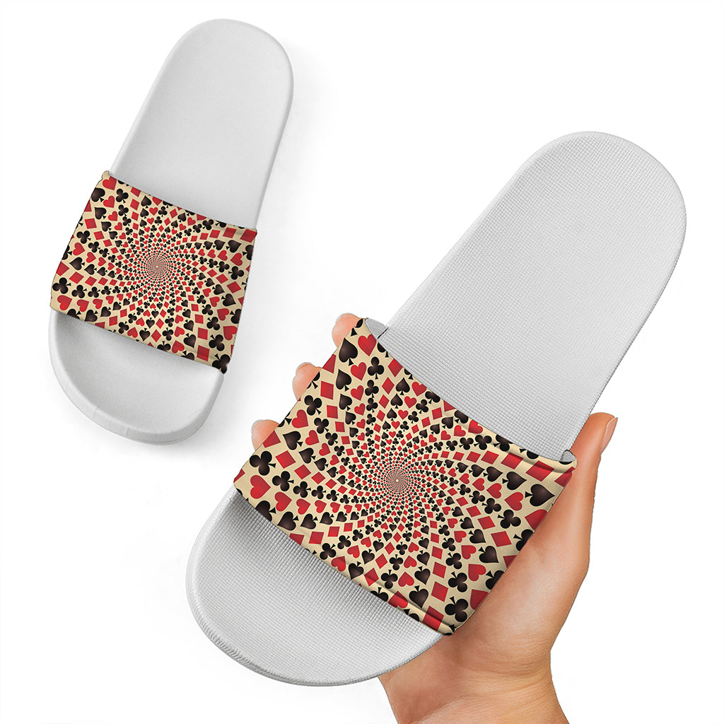 Swirl Playing Card Suits Print White Slide Sandals