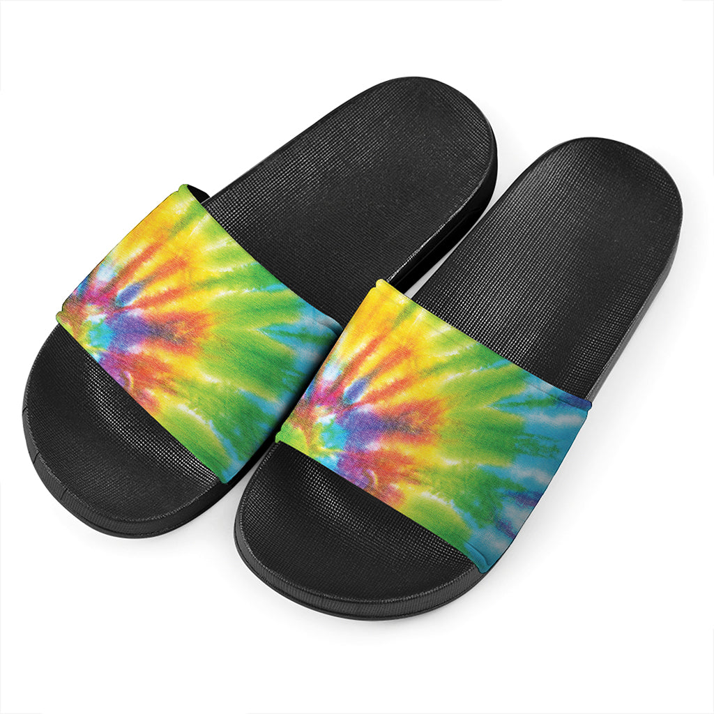 Swirl Tie Dye Print Black Slide Sandals