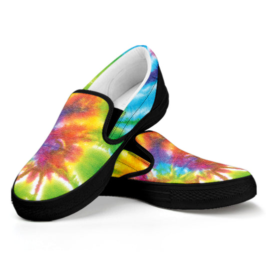 Swirl Tie Dye Print Black Slip On Shoes
