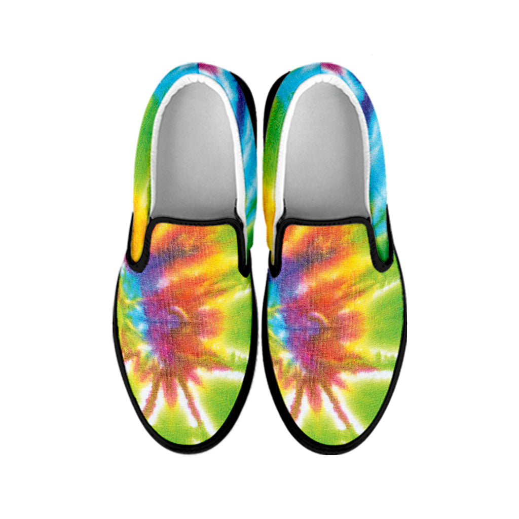 Swirl Tie Dye Print Black Slip On Shoes