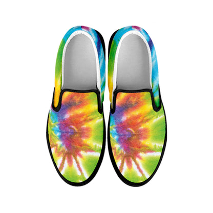 Swirl Tie Dye Print Black Slip On Shoes