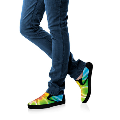 Swirl Tie Dye Print Black Slip On Shoes