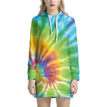 Swirl Tie Dye Print Pullover Hoodie Dress