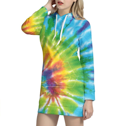 Swirl Tie Dye Print Pullover Hoodie Dress