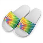 Swirl Tie Dye Print White Slide Sandals