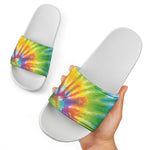 Swirl Tie Dye Print White Slide Sandals