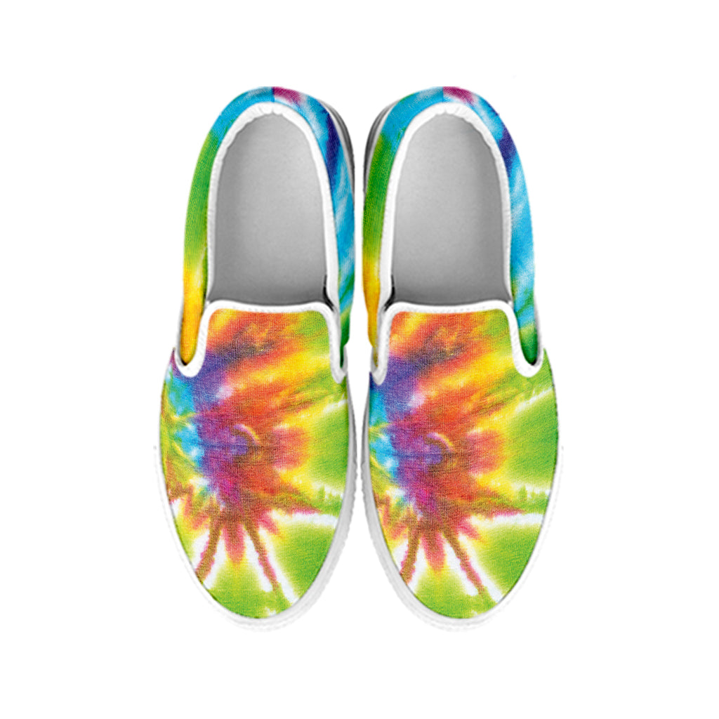 Swirl Tie Dye Print White Slip On Shoes