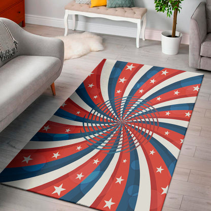 Swirly American Patriotic Print Area Rug