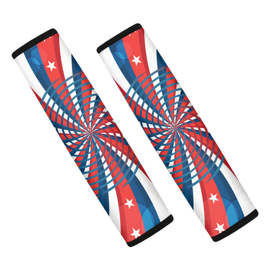 Swirly American Patriotic Print Car Seat Belt Covers