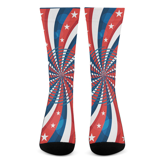 Swirly American Patriotic Print Crew Socks