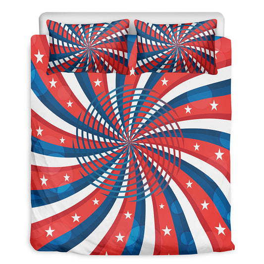 Swirly American Patriotic Print Duvet Cover Bedding Set
