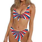 Swirly American Patriotic Print Front Bow Tie Bikini