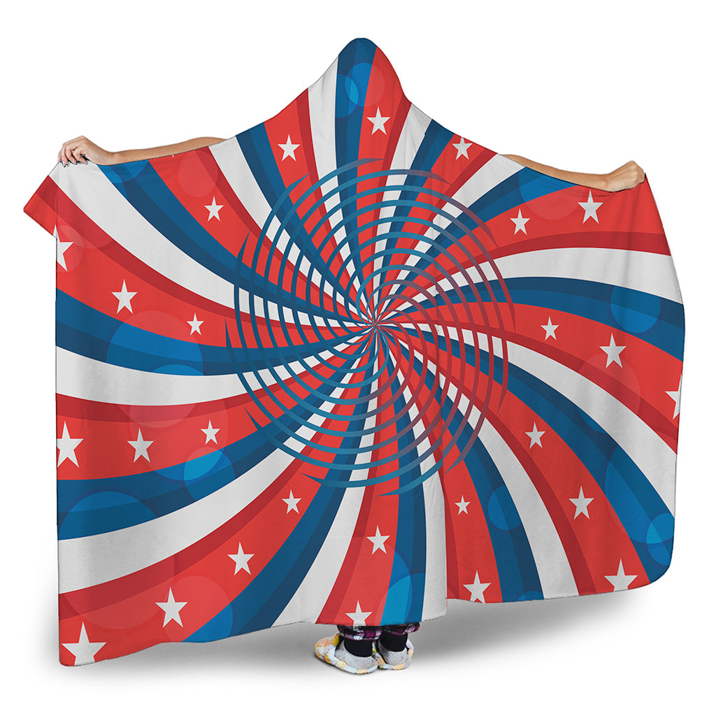 Swirly American Patriotic Print Hooded Blanket