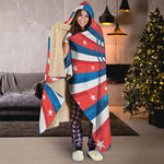 Swirly American Patriotic Print Hooded Blanket