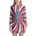 Swirly American Patriotic Print Pullover Hoodie Dress