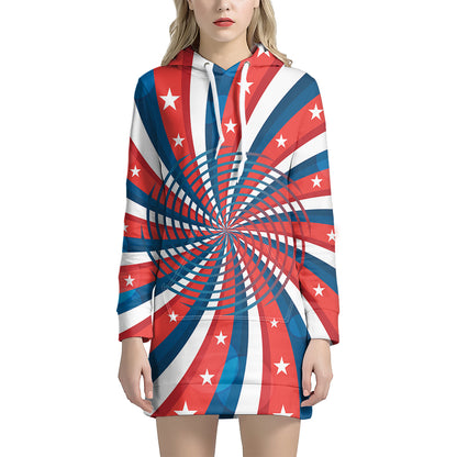 Swirly American Patriotic Print Hoodie Dress