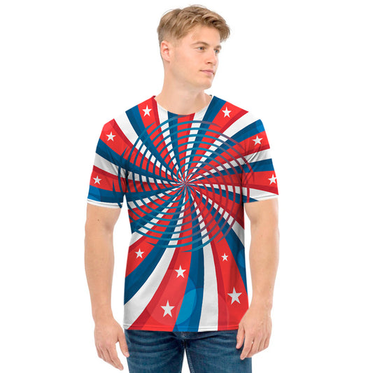 Swirly American Patriotic Print Men's T-Shirt