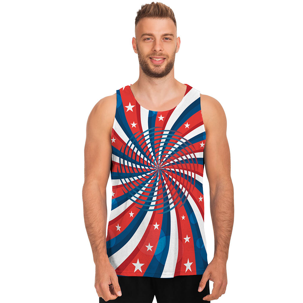 Swirly American Patriotic Print Men's Tank Top
