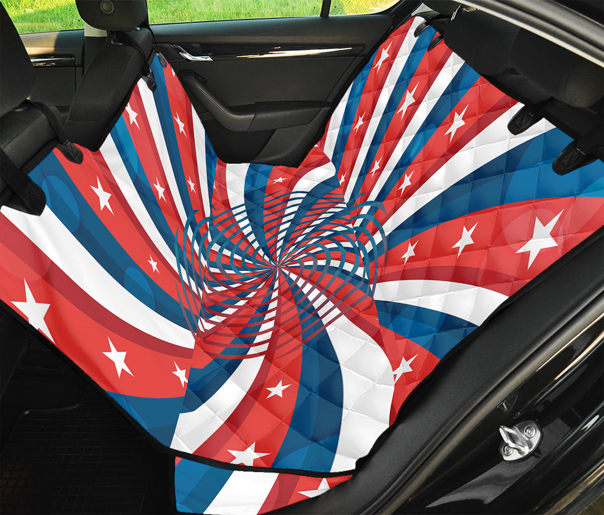Swirly American Patriotic Print Pet Car Back Seat Cover
