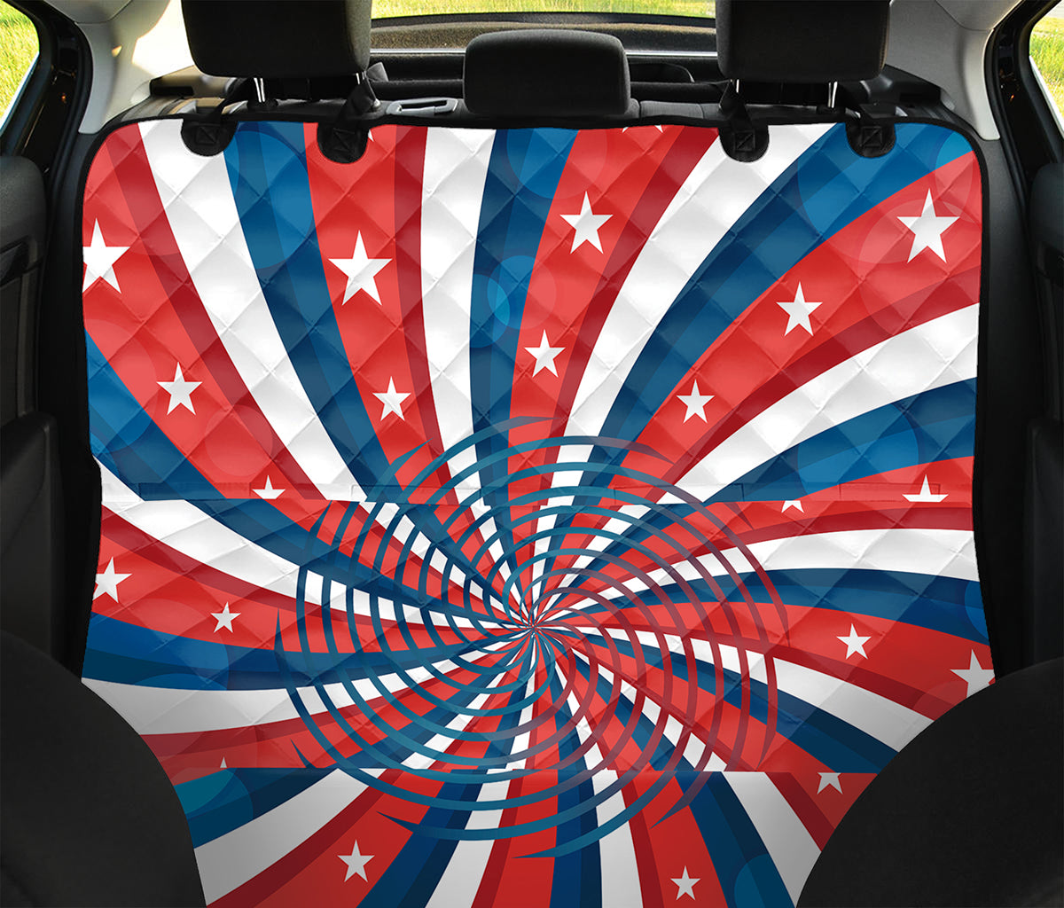 Swirly American Patriotic Print Pet Car Back Seat Cover