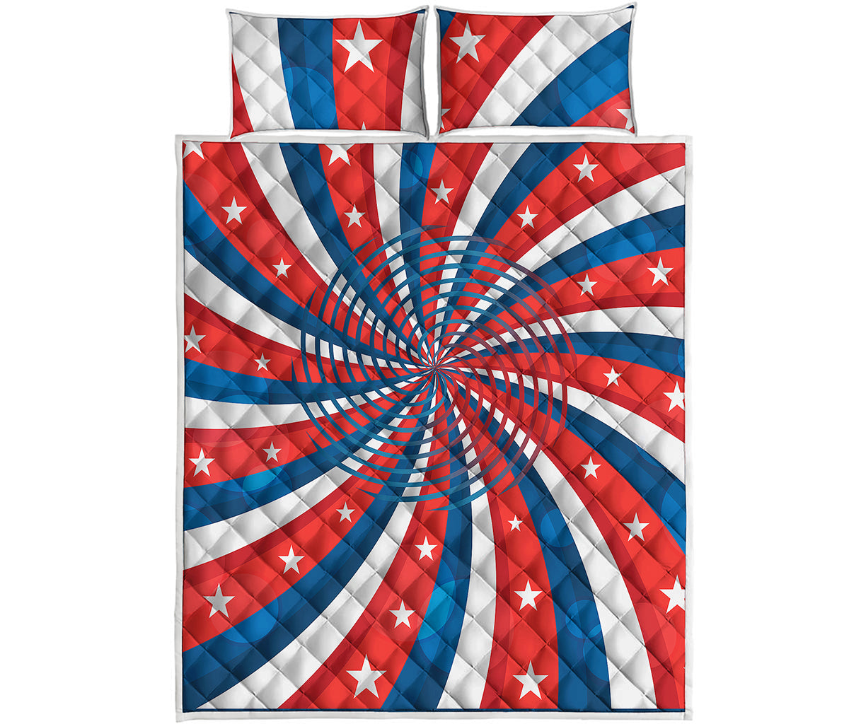Swirly American Patriotic Print Quilt Bed Set