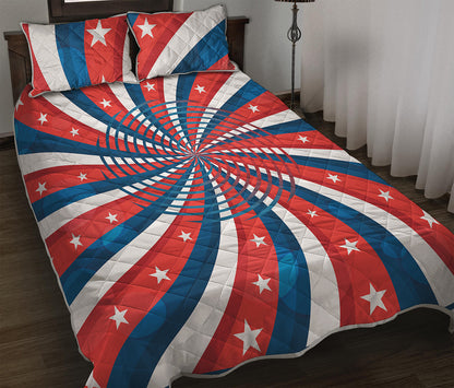 Swirly American Patriotic Print Quilt Bed Set