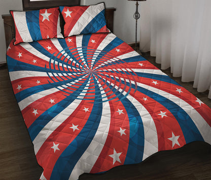 Swirly American Patriotic Print Quilt Bed Set