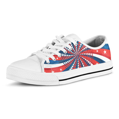 Swirly American Patriotic Print White Low Top Shoes