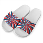 Swirly American Patriotic Print White Slide Sandals