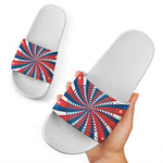 Swirly American Patriotic Print White Slide Sandals
