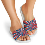 Swirly American Patriotic Print White Slide Sandals