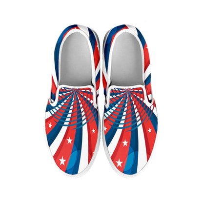 Swirly American Patriotic Print White Slip On Shoes