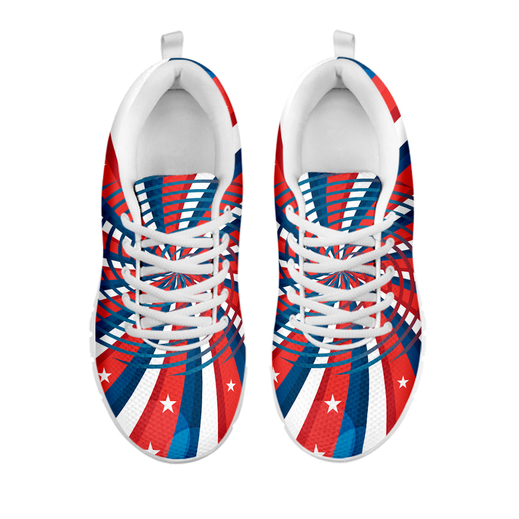 Swirly American Patriotic Print White Sneakers