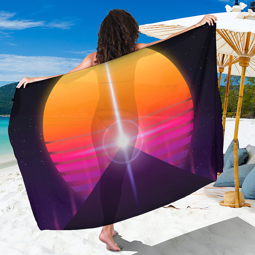 Synthwave Pyramid Print Beach Sarong Wrap