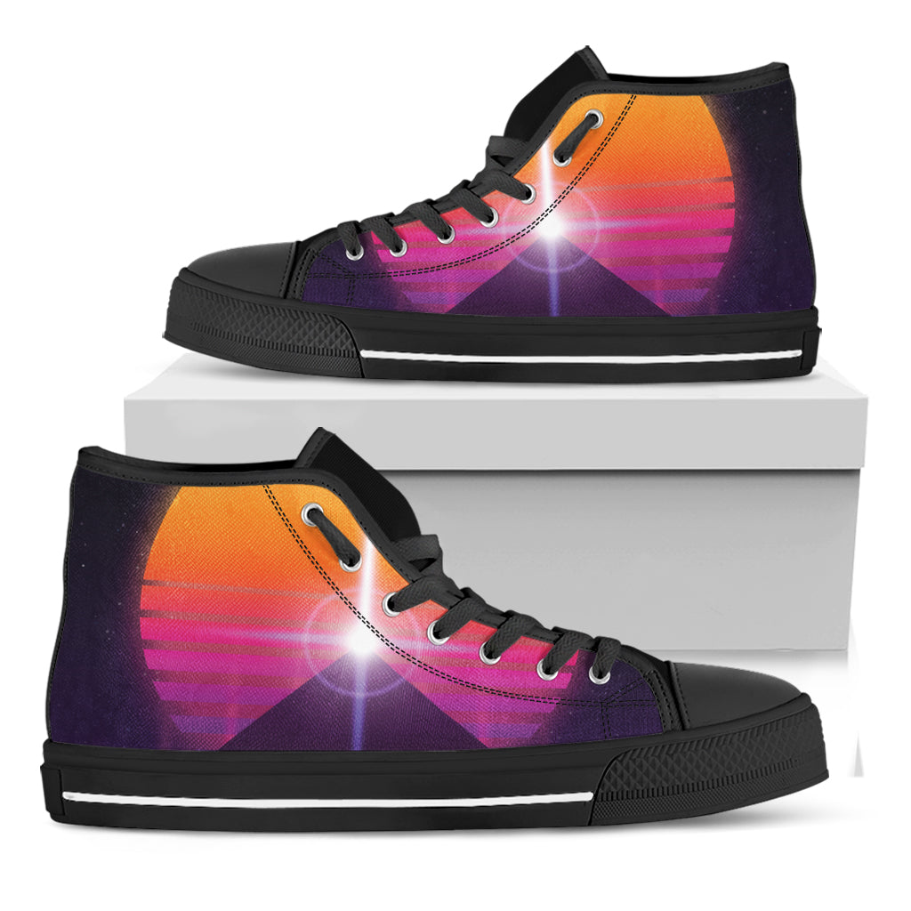 Synthwave Pyramid Print Black High Top Shoes