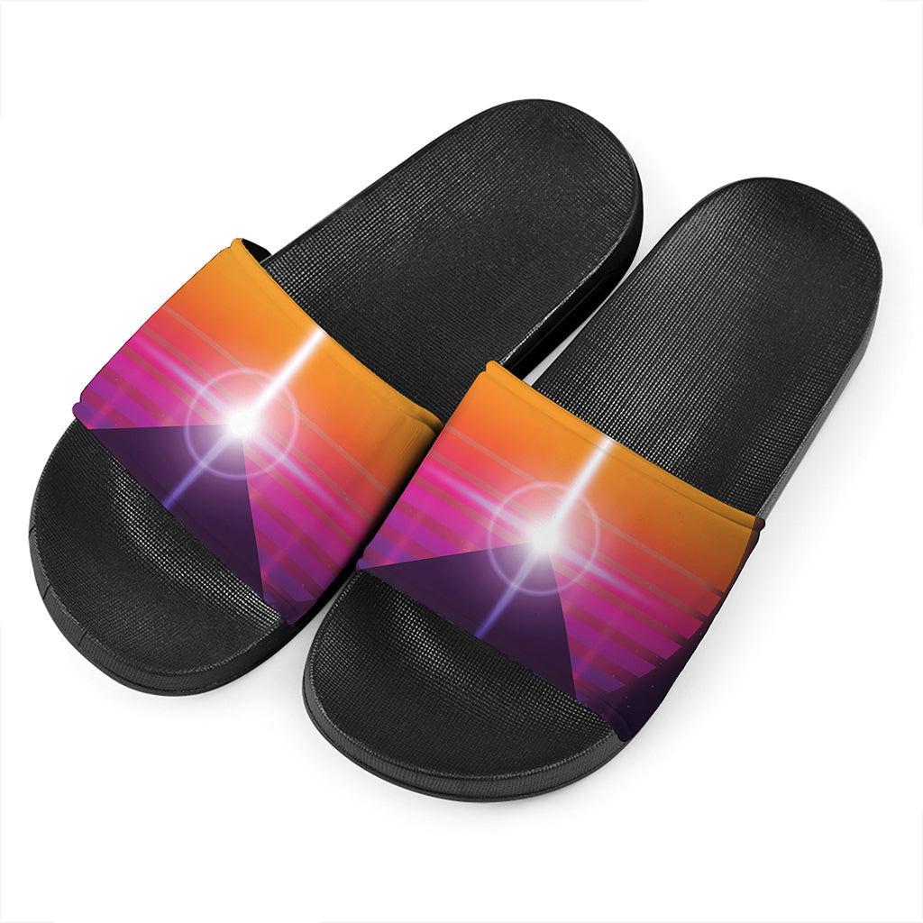 Synthwave Pyramid Print Black Slide Sandals