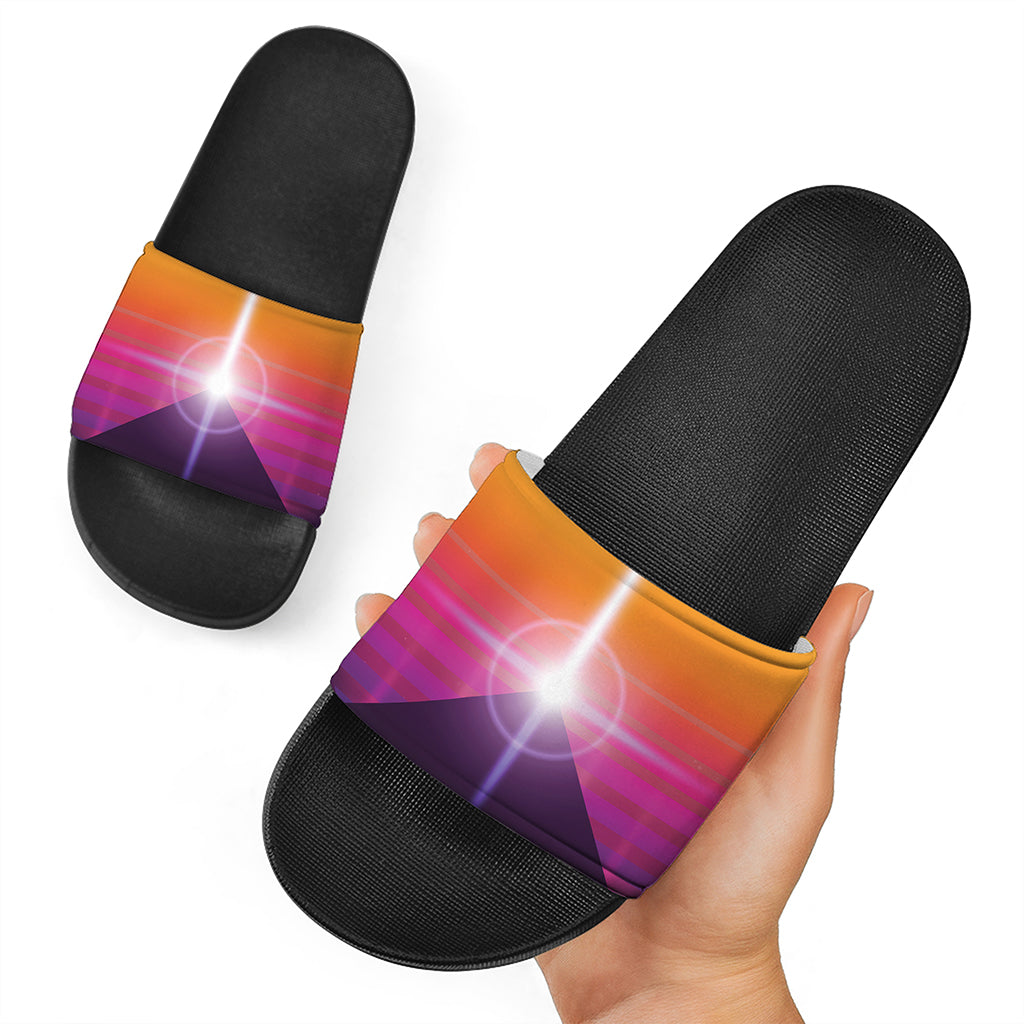 Synthwave Pyramid Print Black Slide Sandals