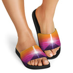 Synthwave Pyramid Print Black Slide Sandals