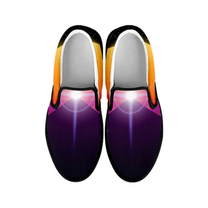 Synthwave Pyramid Print Black Slip On Shoes