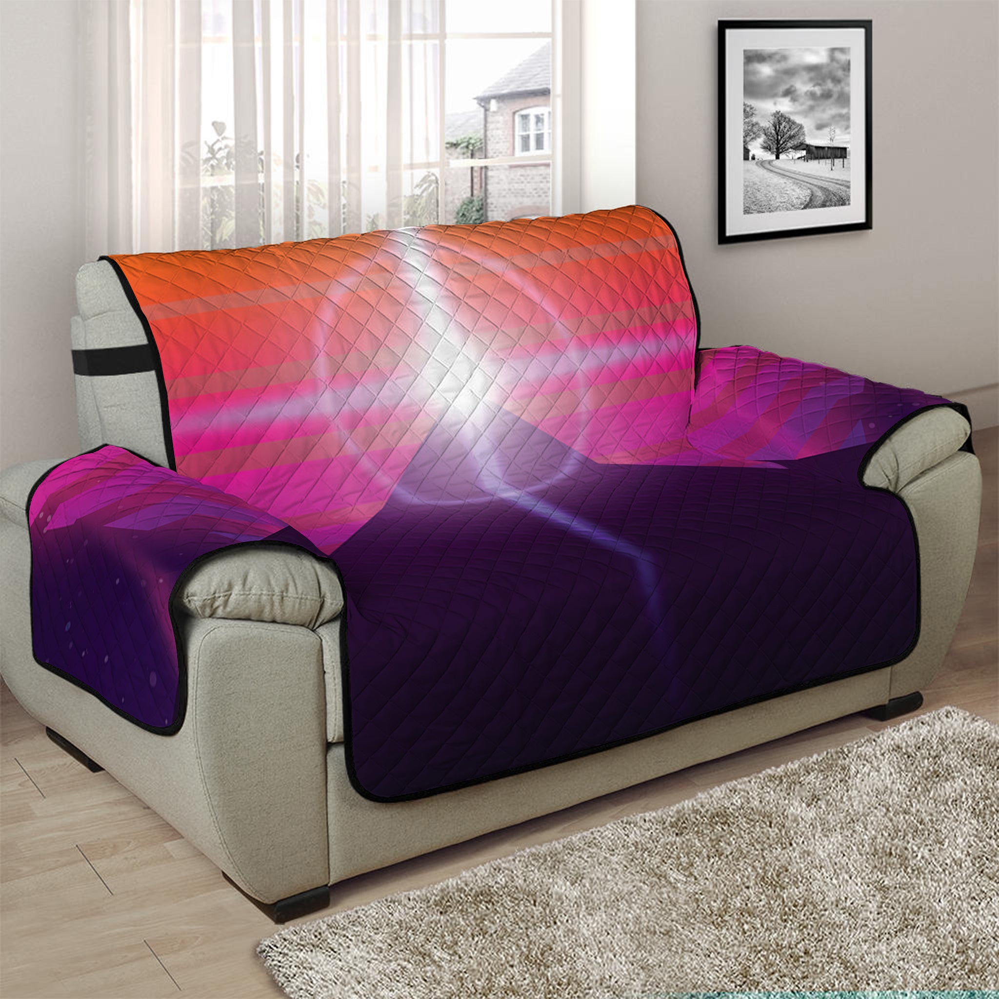 Synthwave Pyramid Print Half Sofa Protector