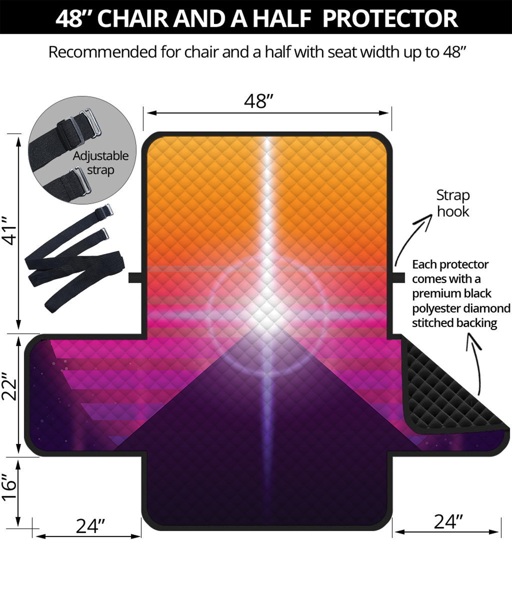 Synthwave Pyramid Print Half Sofa Protector