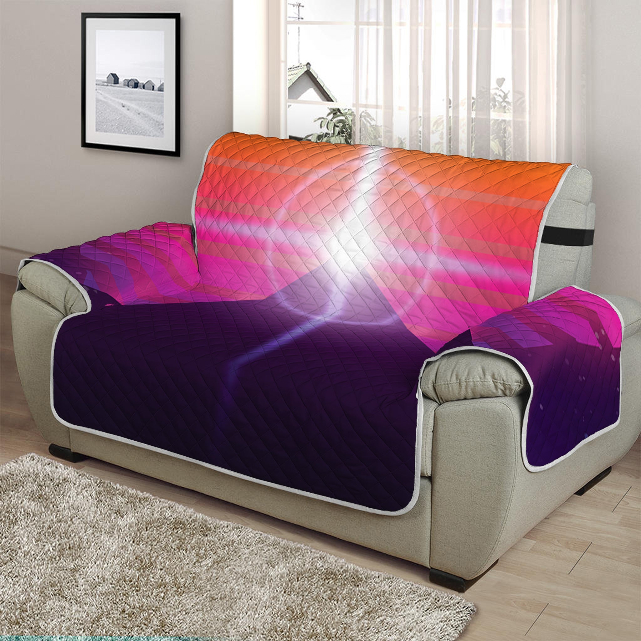 Synthwave Pyramid Print Half Sofa Protector