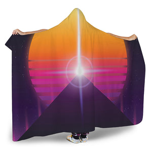 Synthwave Pyramid Print Hooded Blanket